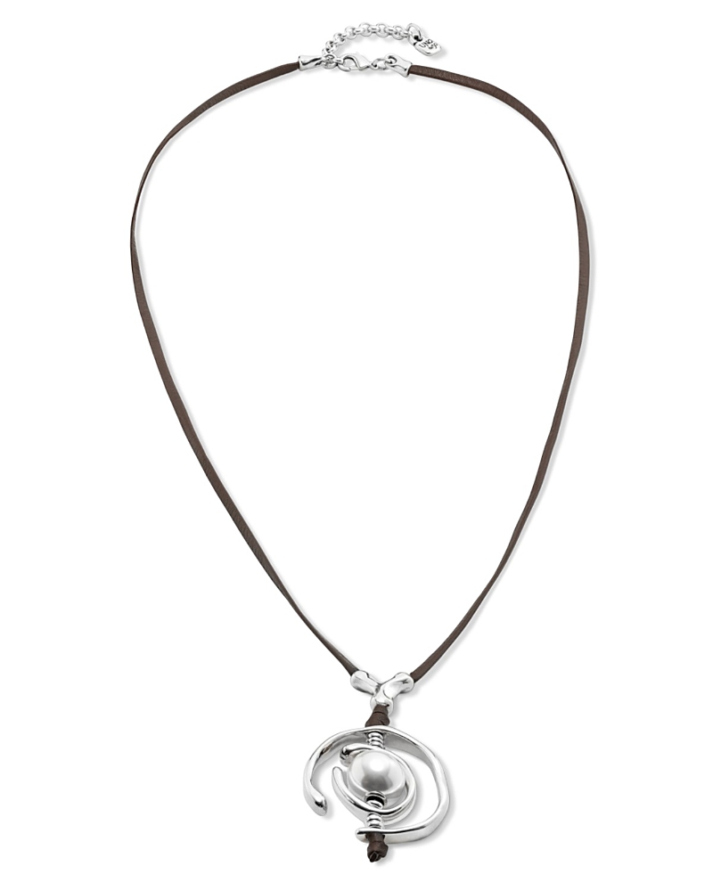 Unode50 Pearl Leather Necklace In Silver