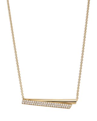 18K Yellow Gold Inside Out Diamond Flip Bar Necklace, 16-18"