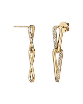 18K Yellow Gold Inside Out Diamond Chain Link Drop Earrings