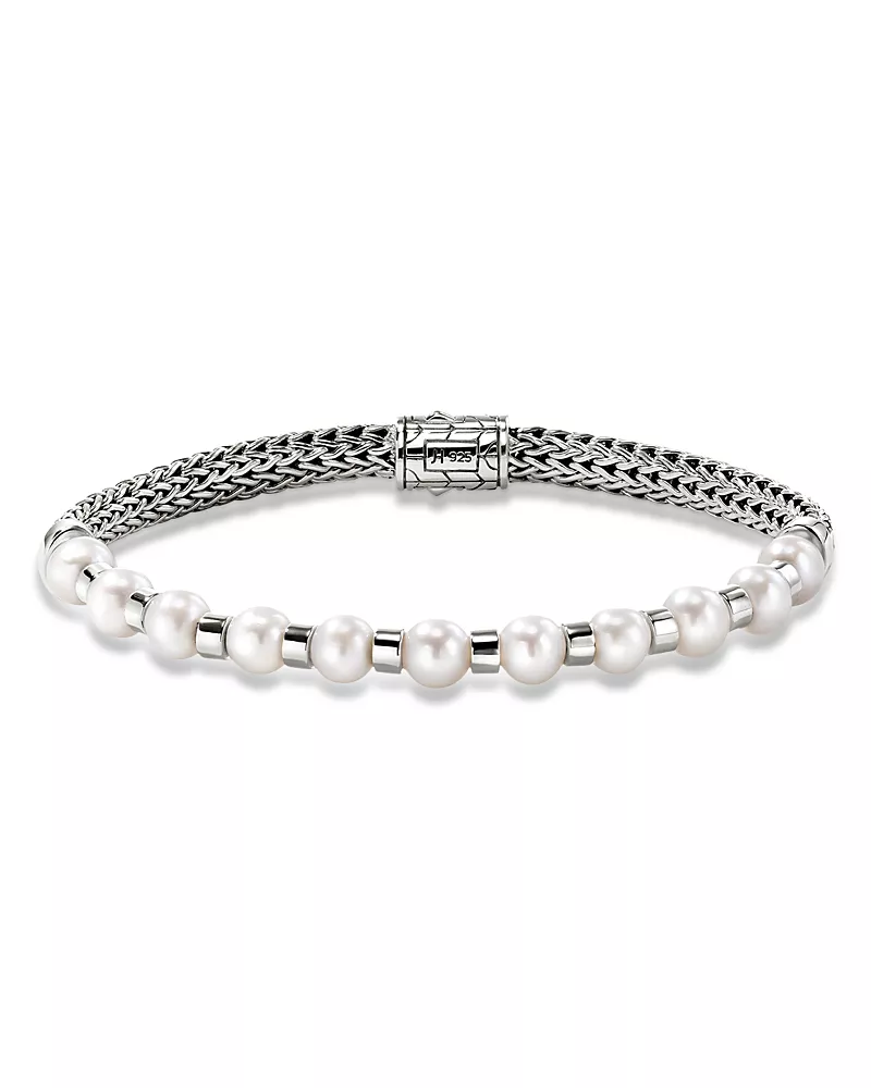 John Hardy Sterling Silver Jh Essentials Cultured Freshwater Pearl Chain Bracelet