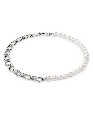 Sterling Silver Surf Cultured Freshwater Pearl Collar Necklace, 18"