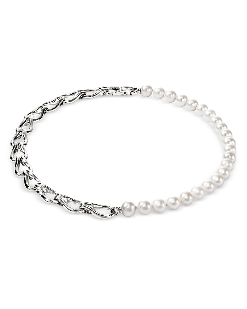 John Hardy Sterling Silver Surf Cultured Freshwater Pearl Collar Necklace, 18
