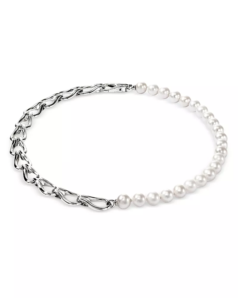 John Hardy Sterling Silver Surf Cultured Freshwater Pearl Collar Necklace, 16