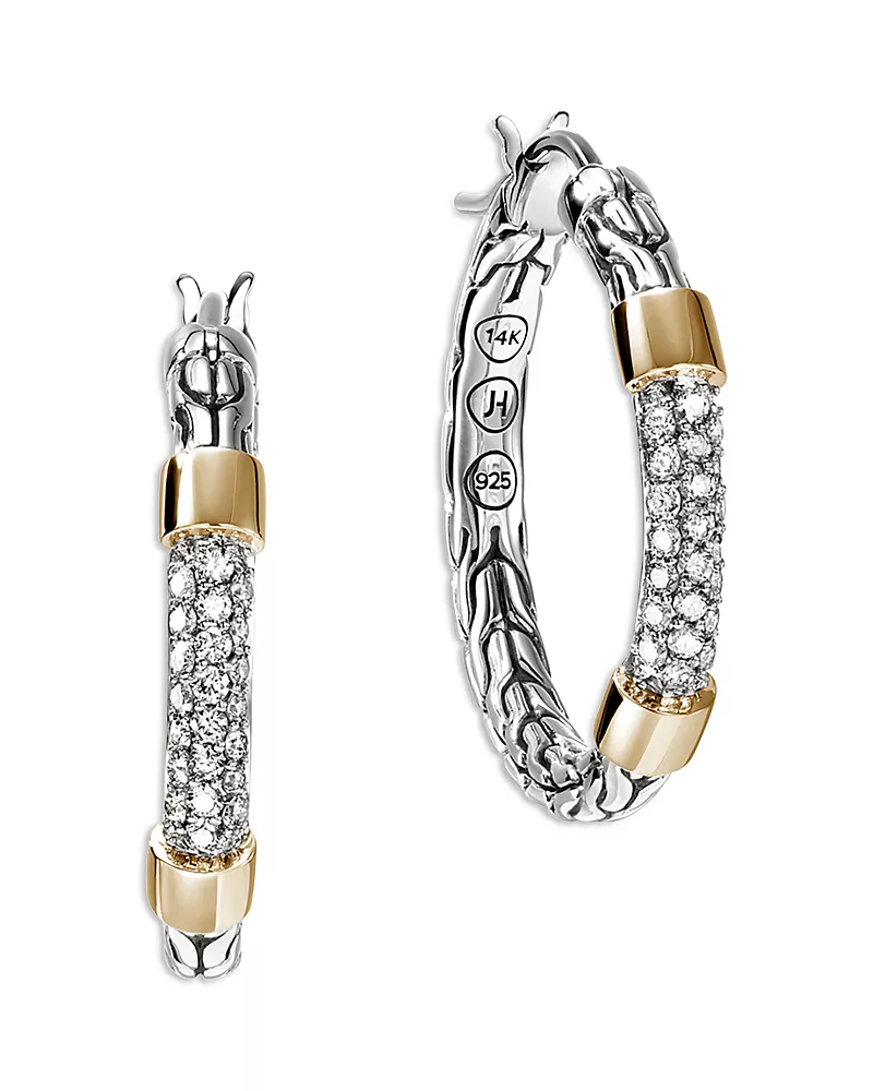 John Hardy 14K Yellow Gold & Sterling Silver Jh Essentials Diamond Hoop Earrings