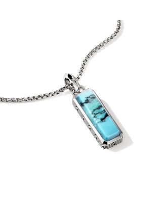 Men's Sterling Silver Modern Talisman Turquoise Pendant Necklace, 22"