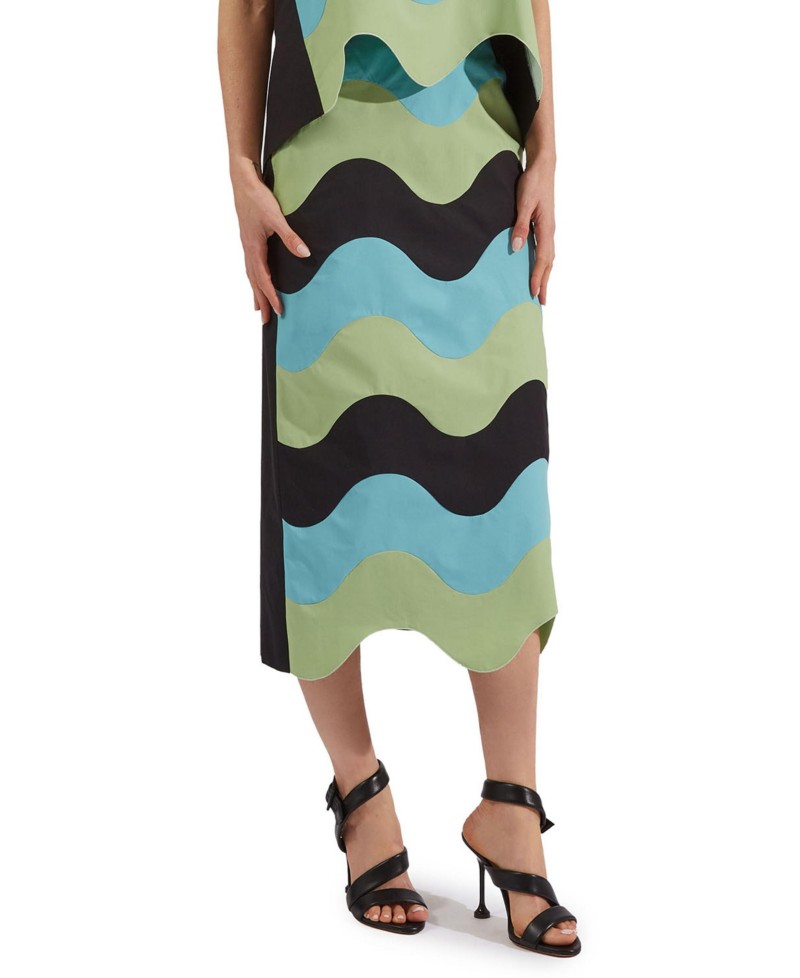 La DoubleJ Pencil Intarsio Waves Skirt in Color Block Nero Black