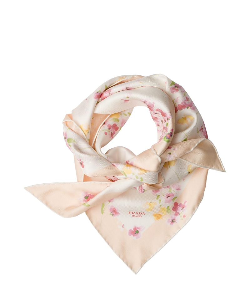 Prada Printed Silk Twill Scarf In White