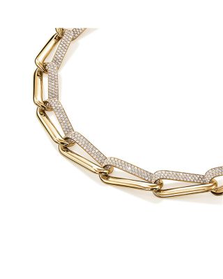 18K Yellow Gold Inside Out Diamond Pav&eacute; Link Collar Necklace, 18.25"