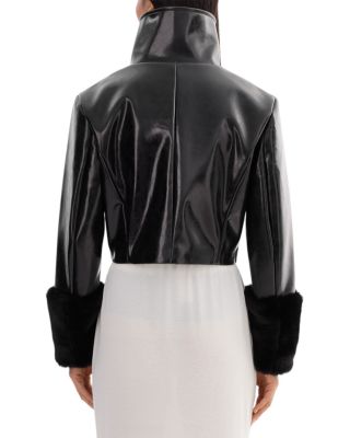 Faux Leather Fur Cuff Jacket