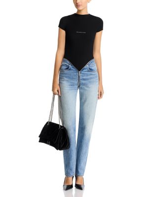 Dipped V Zip Mid Rise Jeans in Authentic Light Indigo