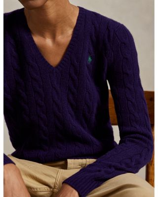 Cable Knit Wool & Cashmere V-Neck Sweater