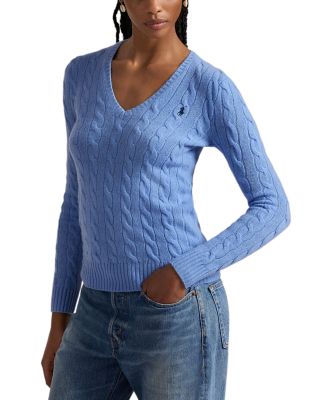 Cable Knit Wool &amp; Cashmere V-Neck Sweater