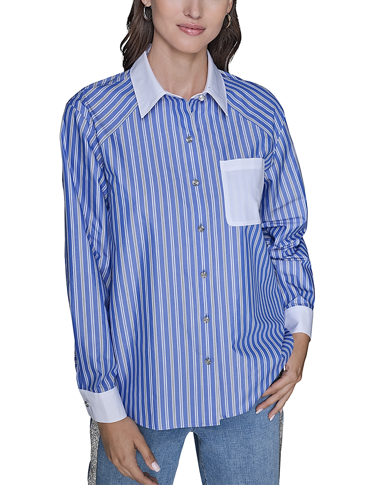 Karl Lagerfeld Striped Button Down Shirt In Blue