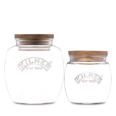 Storage Jars with Wooden Lids, Set of 2