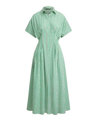 Striped Pleated Broadcloth Shirtdress
