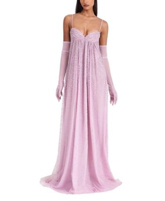 Walliee Rhinestone Embellished Mesh Backless Gown