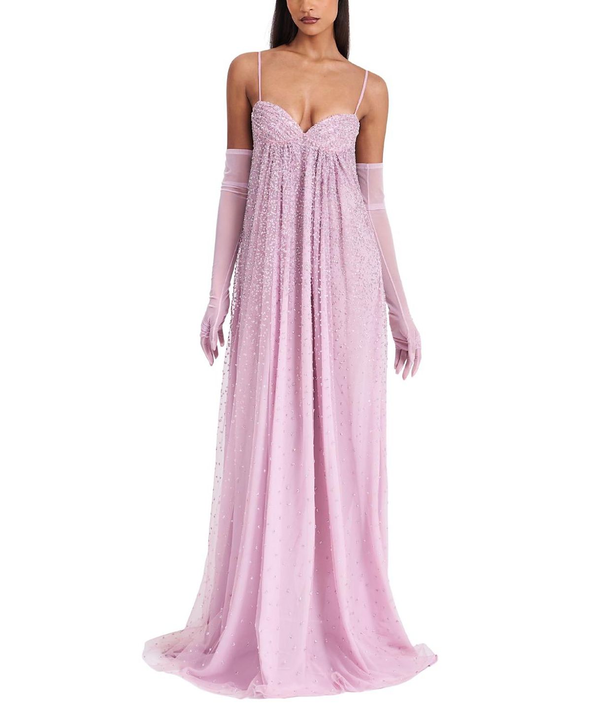 Miss Circle Walliee Rhinestone Embellished Mesh Backless Gown