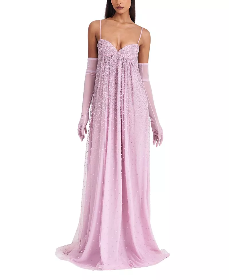 Miss Circle Walliee Rhinestone Embellished Mesh Backless Gown