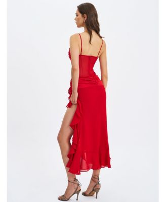  Dahlina Ruched Waist High Slit Maxi Dress
