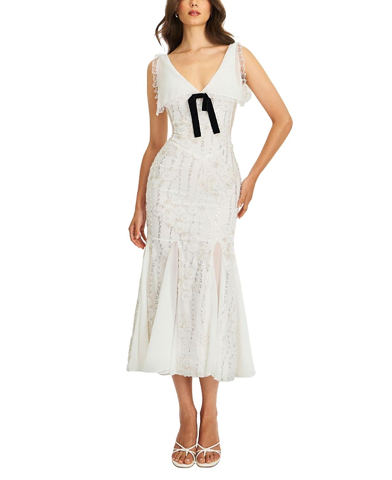 Miss Circle Paola Peter Pan Collar Beaded Sequin Mermaid Midi Dress