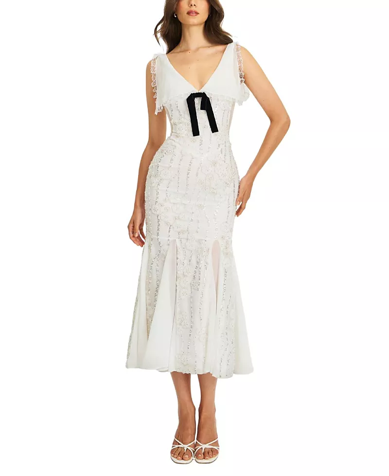 Miss Circle Paola Peter Pan Collar Beaded Sequin Mermaid Midi Dress