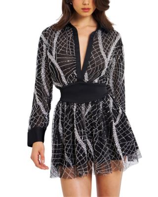  Rachelle Embroidered Mesh Mini Shirt Dress