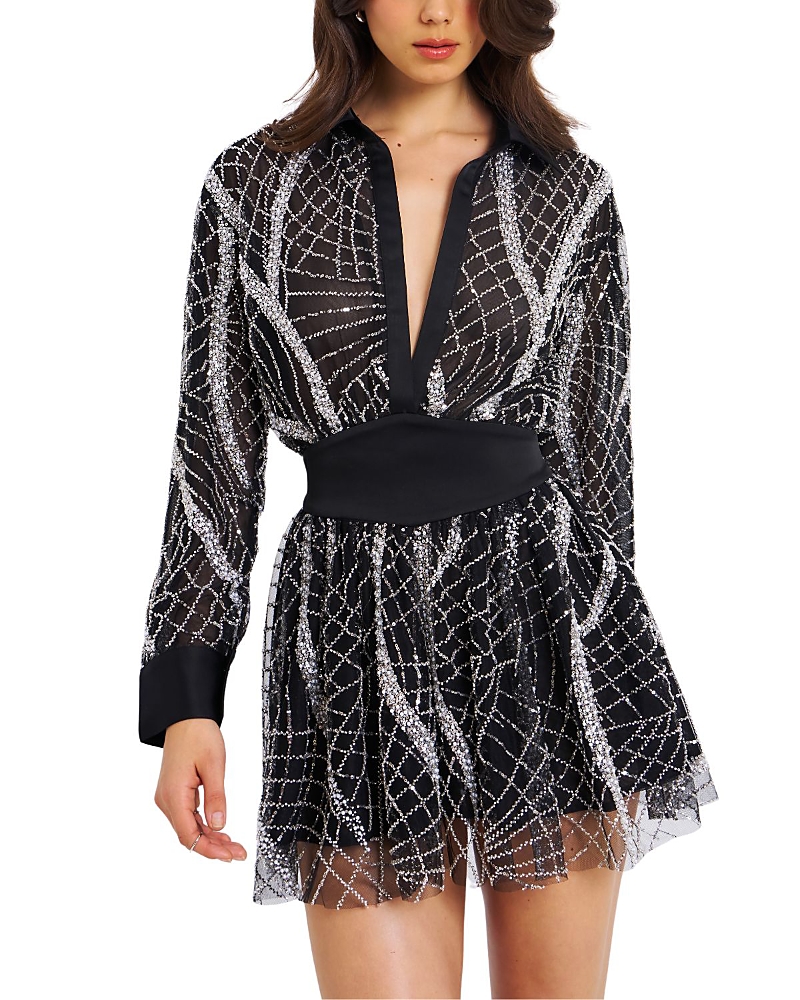 Miss Circle Rachelle Embroidered Mesh Mini Shirt Dress