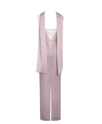  Raizel Beaded Sequin Bodycon Gown with Scarf