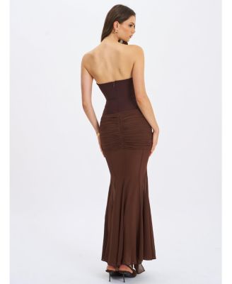 Giovana Sweetheart Draped Mesh Mermaid Maxi Dress
