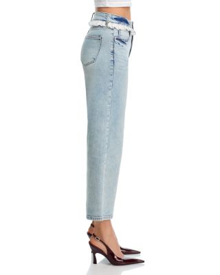 Eyelet Ruffle High Rise Ankle Jeans in Light Wash - Exclusive