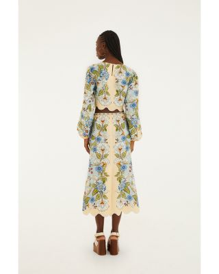 Garden Scarf Print Linen Midi Skirt