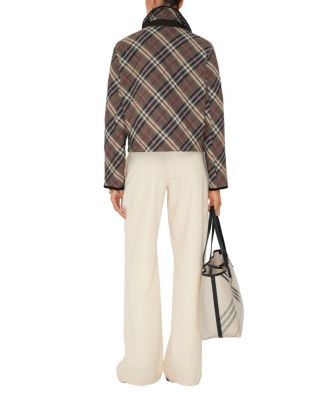 Cropped Check Quilted Cotton Jacket