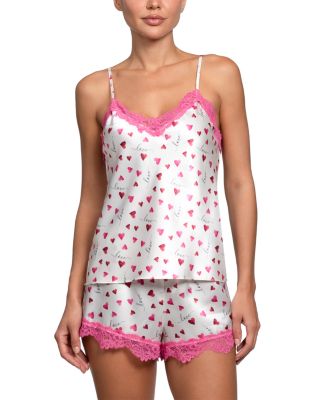 Stretch Satin Novelty Heart Shortie Cami Short Pajama Set