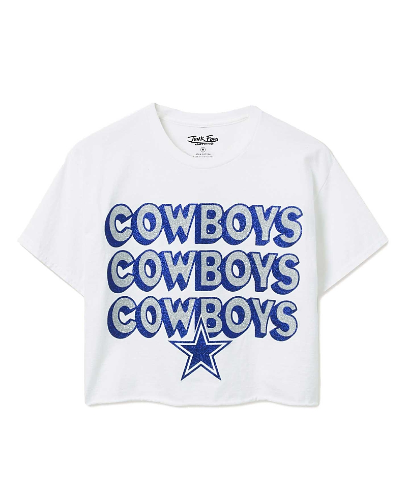 Junk Food Clothing Women's Nfl Dallas Cowboys Repeat Glitter Flea Market Crop Tee