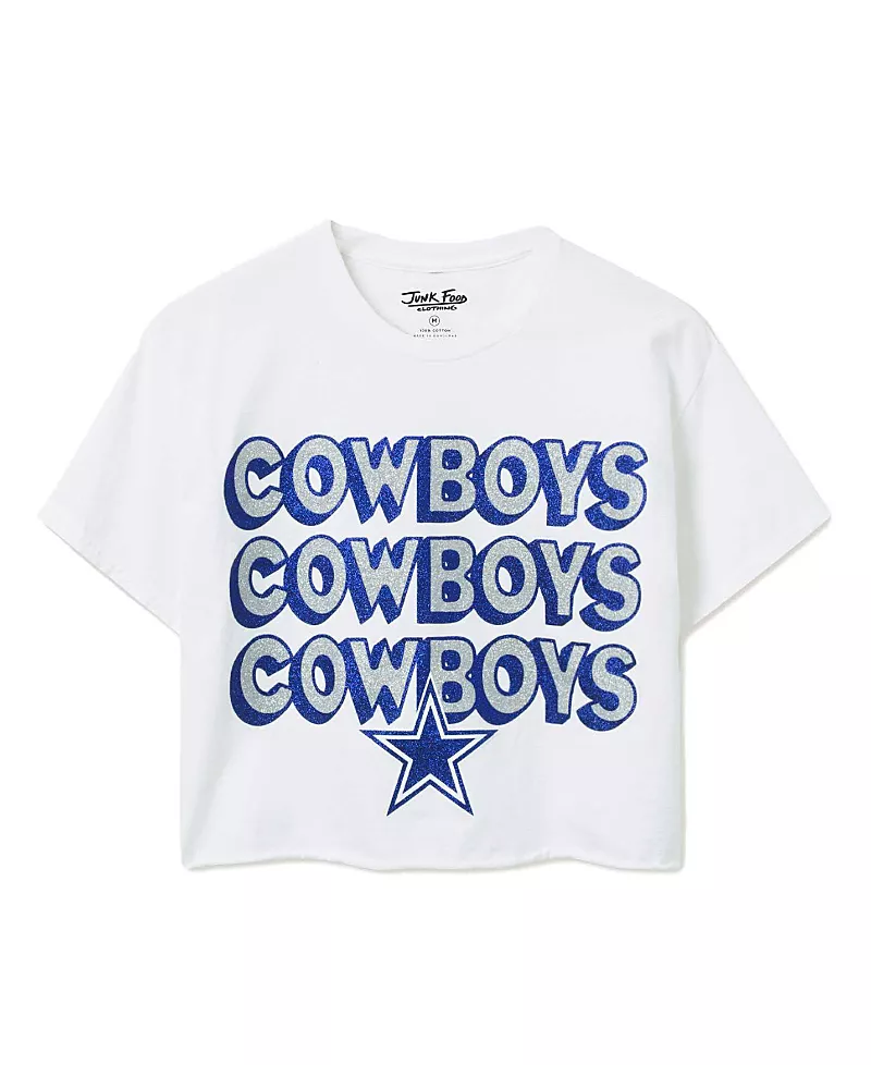 Junk Food Clothing Women's Nfl Dallas Cowboys Repeat Glitter Flea Market Crop Tee