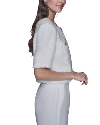 Cropped Sequin Tweed Jacket