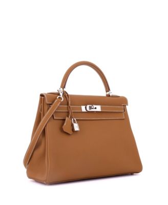 Kelly 32 Handbag Brown Togo with Palladium Hardware