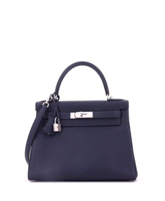 Kelly 28 Handbag Blue Togo with Palladium Hardware