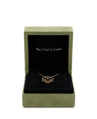  Vintage Alhambra Pendant Necklace 18K Rose Gold and Onyx with Diamond, 14.75 - 16.5"