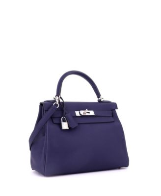 Kelly 28 Handbag Blue Togo with Palladium Hardware