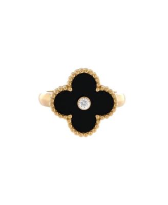  Vintage Alhambra Ring 18K Gold with Onyx and Diamond