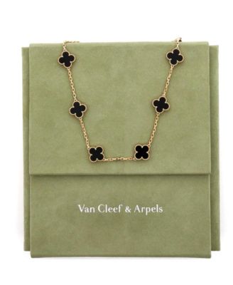  Vintage Alhambra 10 Motifs Necklace 18K Gold and Onyx, 16.75"