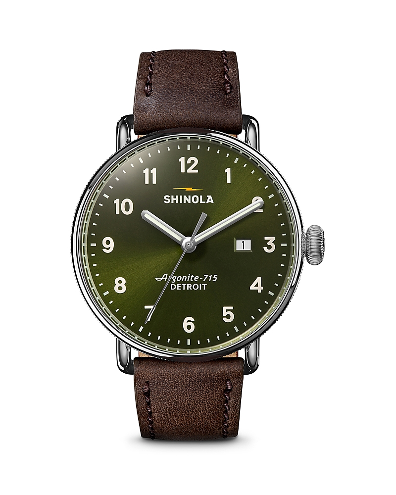 Shinola Canfield 3HD Leather Strap Watch, 43mm