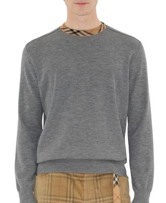 Check Trim Wool Sweater