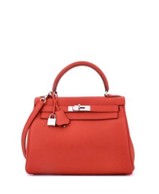 Kelly 28 Handbag Red Togo with Palladium Hardware