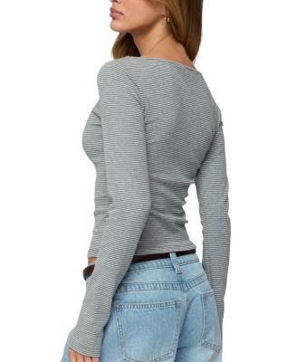  Loria Striped Boat Neck Top