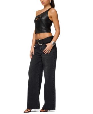  Asymmetric Cutout Faux Leather Top