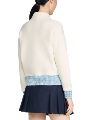 Madeen Boucl&eacute; Denim Trim Cardigan