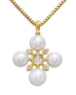 Renaissance Pearl Pendant in 18K Yellow Gold with Pearls and Diamonds, 37.5mm
