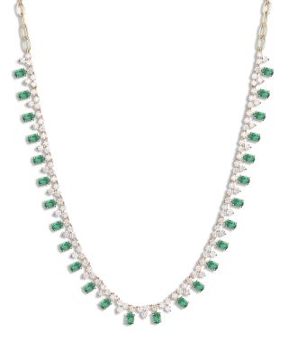 Emerald & Diamond Droplet Collar Necklace in 14K Yellow Gold, 18"